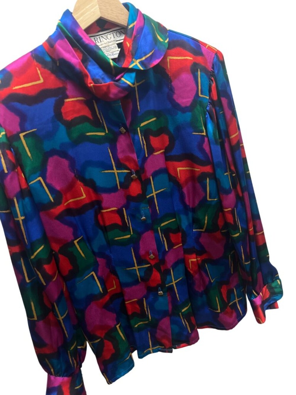 Starington Saks Fifth Avenue Vintage 80's Stained Glass Colorful 100% Silk Blous